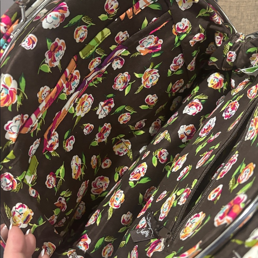 VERA BRADLEY Large Bowler Kisslock Satchel Mod Floral Pink Brown-Retired Pattern - Picture 13 of 14
